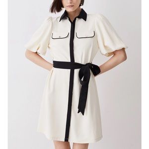 Belted Twill Short Sleeve Mini Dress